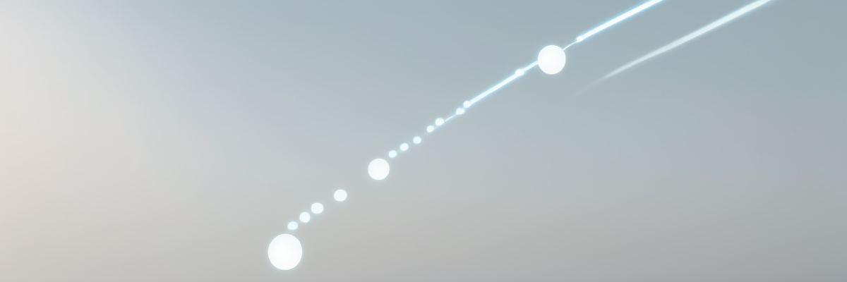 Two glowing orbs connected by an encrypted dotted line with a padlock silhouette and soft light rays